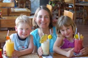 Enjoying the tropical fruit juices of Costa Rica, 2008.